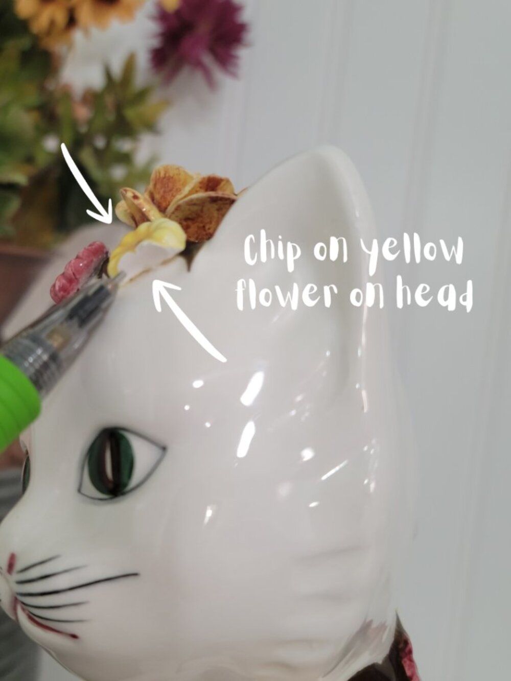 Vtg Retro Kitschy MCM Cottagecore White Ceramic Cat Kitten 3D Floral Planter - Picture 10 of 12